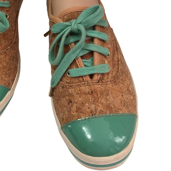 KEDS Kate Spade Cork Corkie Sneakers Shoes Lace Up Teal Green Rubber Soles - Picture 8 of 14